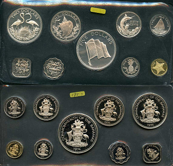 Багамские острова официальный набор из 9 монет 1974 KM PS 10 серебро PROOF 5-6-3-50