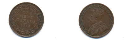 Канада 1 цент 1916 Георг V (1910-1936), большой формат KM 21 бронза 4379-1025