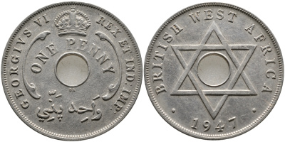 Британская Западная Африка 1 пенни 1947 Георг VI (1937-1952) KM 19 медно-никель 1523-513