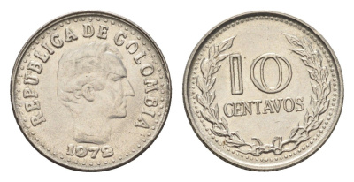 Колумбия 10 сентаво 1972 KM 253 сталь плакированная никелем aUNC 4664-136