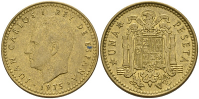 Испания 1 песета 1975 (76) Хуан Карлос I (1975 - 2014) KM 806 алюминиевая бронза 4155-424