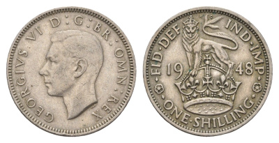 Великобритания 1 шиллинг 1948 Георг VI (1936-1952), Английский герб KM 863, Spink 4105 медно-никель 4675-353