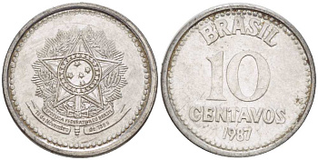 БРАЗИЛИЯ 10 СЕНТАВО 1987 РЕФОРМА 1986-1989 KM 602 нержавеющая сталь 100-1224
