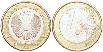 Германия 1 евро 2002 G KM 213 биметалл UNC 4126-646