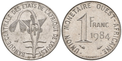 Западная Африка (BCEAO) 1 франк 1984 KM 8 нержавеющая сталь UNC 4602-1269