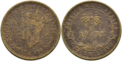 Британская Западная Африка 1 шиллинг 1951 Георг VI KM 28 олово латунь 25-1126