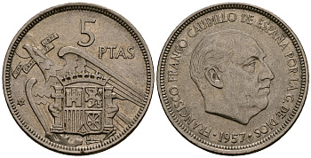 Испания 5 песет 1957 Франсиско Франко (1939-1975) KM 786 медно-никель 4176-445