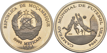 Мозамбик 10000 метикал 1994 чемпионат мира по футболу 1994 года в США KM Pn2 медно-никель PROOF 04-138-43