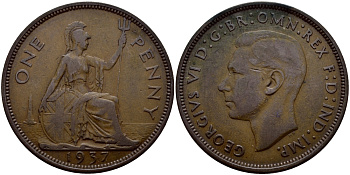 Великобритания 1 пенни 1936 Георг V (1910-1936) KM 838, Spink 4055 бронза 4178-1016