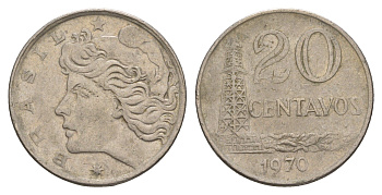 Бразилия 20 сентаво 1970 год-тип KM 579.2 медно-никель 4656-1241