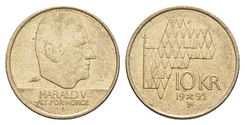 Норвегия 10 крон 1995 Харальд V (1991-) KM 457 никель латунь 4635-811