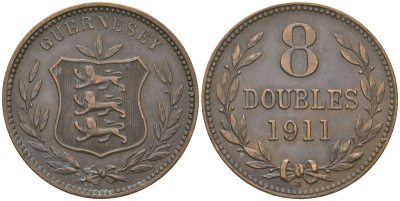 Гернси 8 даблов 1911 KM 7 бронза 221-925
