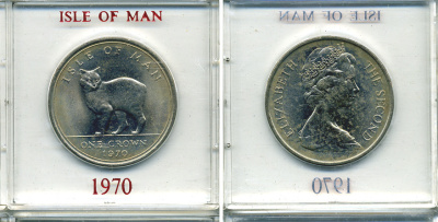 Остров Мэн 1 крона 1970 кошка Мэна, в оригинальной пластиковой коробке KM 18 медно-никель UNC 6-6-1-55
