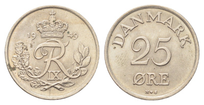Дания 25 эре 1949 Фредерик IX (1947-1972) KM 842.1 медно-никель 4706-746