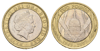 Великобритания 2 фунта 2005 60 лет окончанию Второй мировой войны, Елизавета II (1952-2022) KM 1056 биметалл 4111-623