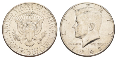 США 1/2 доллара (50 центов) 1993 D, Джон Кеннеди KM A202b медь плакированная медно-никелем aUNC 4382-444