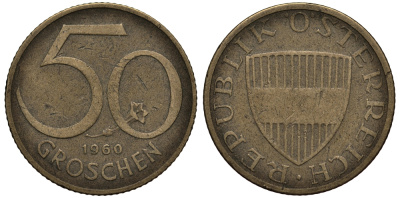 Австрия 50 грошей 1960 KM 2885 алюминиевая бронза 4181-414