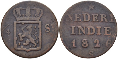 Нидерландская Восточная Индия 1/4 штюбера = 1 дуит 1826 S, Утрехт KM 287 медь 100-352