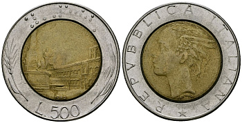 Италия 500 лир 1988 KM 111 биметалл 4165-1043
