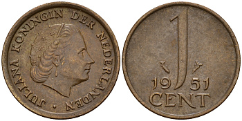 Нидерланды 1 цент 1950 Юлиана (1949-1980) KM 180 бронза    4598-144