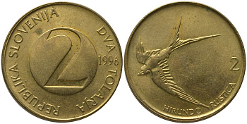 Словения 2 толара 1996 KM 5 латунь 4548-655