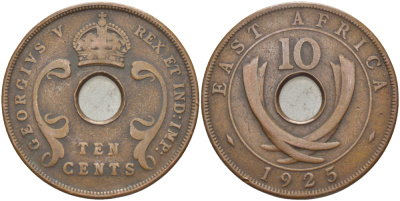 Британская Восточная Африка 10 центов 1925 Георг V (1910-1936) KM 19 бронза 109-1111