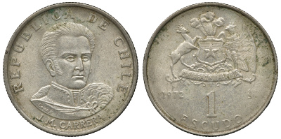 Чили 1 эскудо 1972 Хосе Мигель Каррера KM 197 медно-никель 4118-322