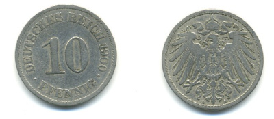 Германия 10 пфеннигов 1900 A KM 12, J. 13 медно-никель 4379-832