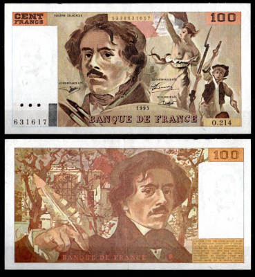 Франция 100 франков 1993 "SECRETAIRE G.al" Pick 154 g (1) бумага 7222-59-3-1
