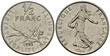 Франция 1/2 франка 1993 сеятель KM 931.1 никель 4138-244