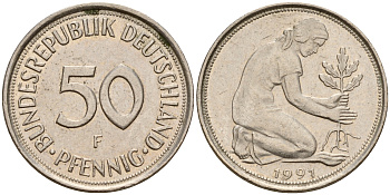 ФРГ 50 пфеннигов 1991 F J. 384, KM 109.2 медно-никель    4602-732