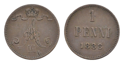 Россия для Финляндии 1 пенни 1888 Александр III (1881-1894) Биткин 253 медь 4643-139