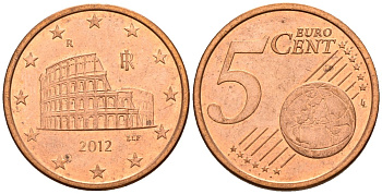 Италия 5 евроцентов 2012 KM 212 сталь плакированная медью 4147-749