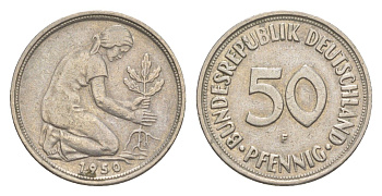 ФРГ 50 пфеннигов 1950 F KM 109.1, J. 384 медно-никель 4636-841