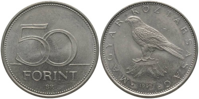 ВЕНГРИЯ 50 ФОРИНТОВ 1995 ПТИЧКА KM 697 латунь плакированная медно-никелем UNC 181-752