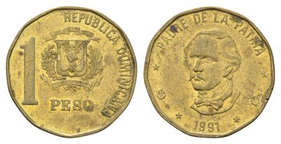 Доминиканская Республика (Доминикана) 1 песо 1991 Хуан Пабло Дуарте KM 80.1 латунь 4663-857