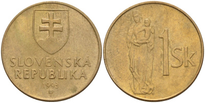 Словакия 1 крона 1993 KM 12 сталь плакированная бронзой 4156-136