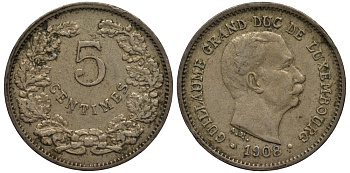 Люксембург 5 сантимов 1901 герцог Адольф (1890-1905) KM 24 медно-никель 4528-311