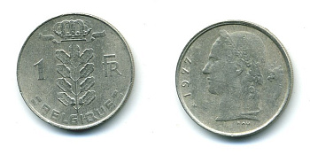 Бельгия 1 франк 1977 Belgique, Бодуэн I (1951-1993) KM 142.1 медно-никель 57-511