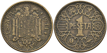 Испания 1 песета 1944 национальное правительство (1939 - 1947) KM 767 алюминиевая бронза 4448-952