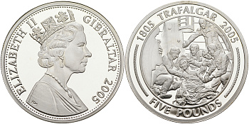 Гибралтар 5 фунтов 2005 Трафальгарское сражение, помощь умирающему серебро PROOF 1095-1-63
