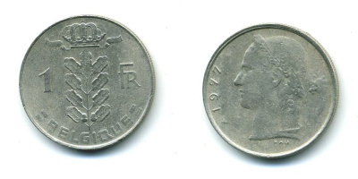 Бельгия 1 франк 1977 Belgique, Бодуэн I (1951-1993) KM 142.1 медно-никель 57-511