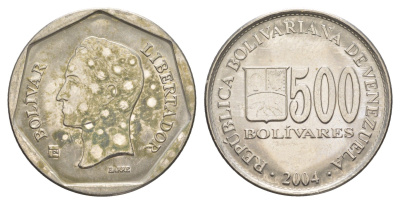 Венесуэла 500 боливаров 2004 Симон Болива Y 94 сталь плакированная никелем aUNC 4519-254