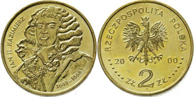 Польша 2 злотых 2000 MW, серия Польские короли, Ян II Казимир KM 398 нордик UNC 4676-117