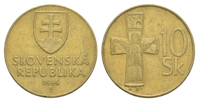 Словакия 10 крон 1994 KM 11.1 латунь 4629-256