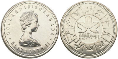 Канада 1 доллар 1978 XI игры содружества в Эдмонтоне KM 121 серебро BU 00-1067-1-52