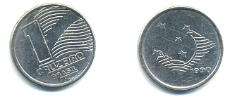 Бразилия 1 крузейро 1990 KM 617 нержавеющая сталь aUNC 93-1023