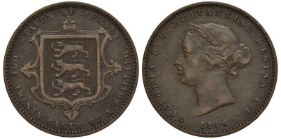 Джерси 1/26 шиллинга 1866 Виктория (1837-1901) KM 4 бронза 650-641