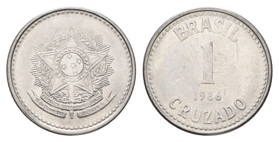 Бразилия 1 крузадо 1986 KM 605 нержавеющая сталь 4663-545