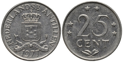 Нидерландские Антилы 25 центов 1977 Юлиана (1948-1980) KM 11 никель 4576-1225